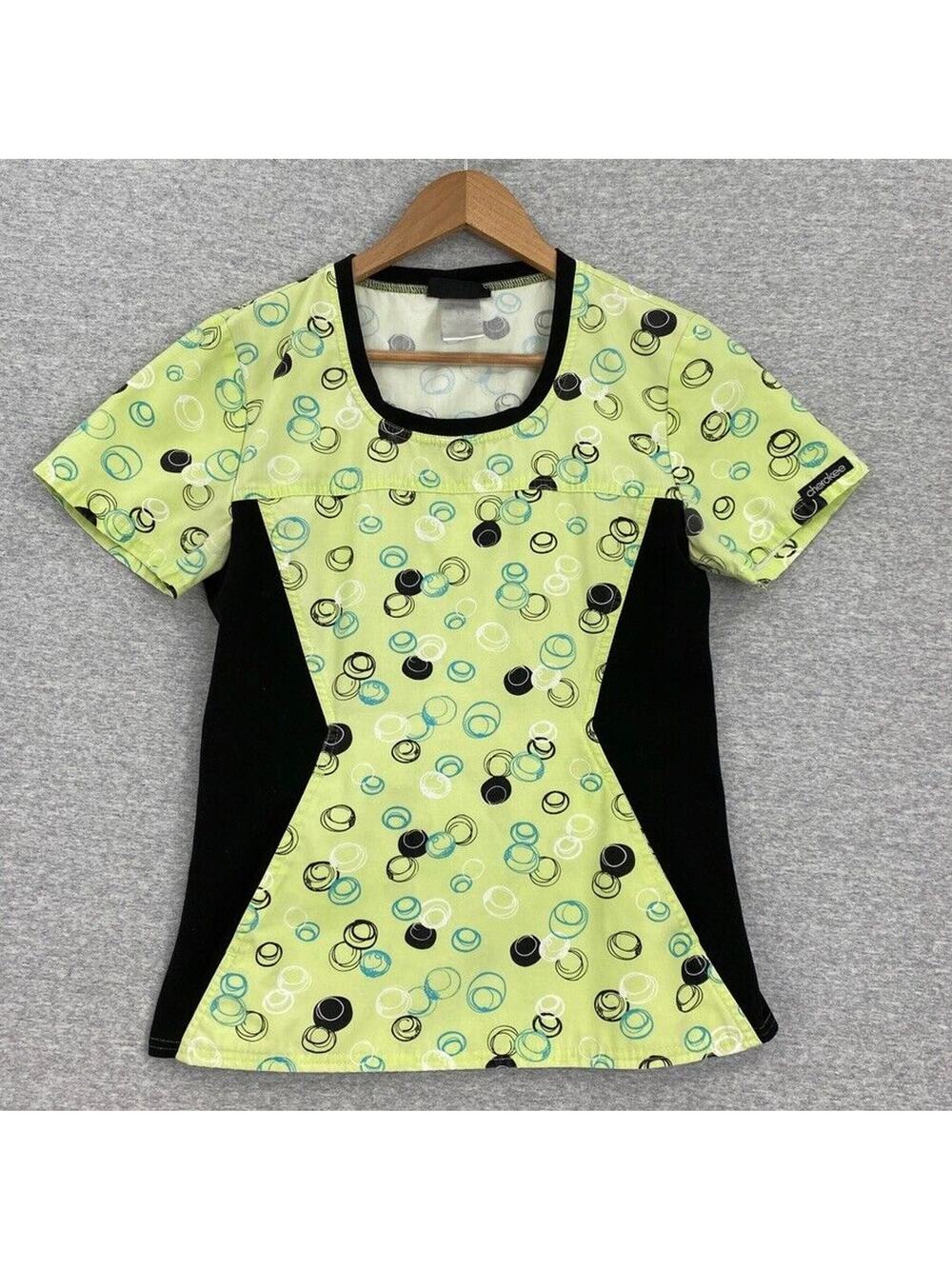 Cherokee Scrub Top Womens Extra Small Light Green Black Sides Healthcare Uniform